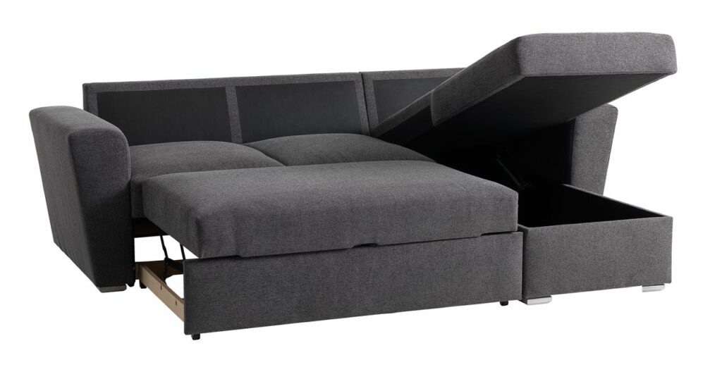 Sofa bed chaise longue VEJLBY dark grey fabic JYSK