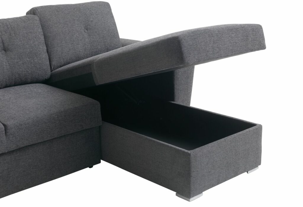 Sofa bed chaise longue VEJLBY dark grey fabic JYSK