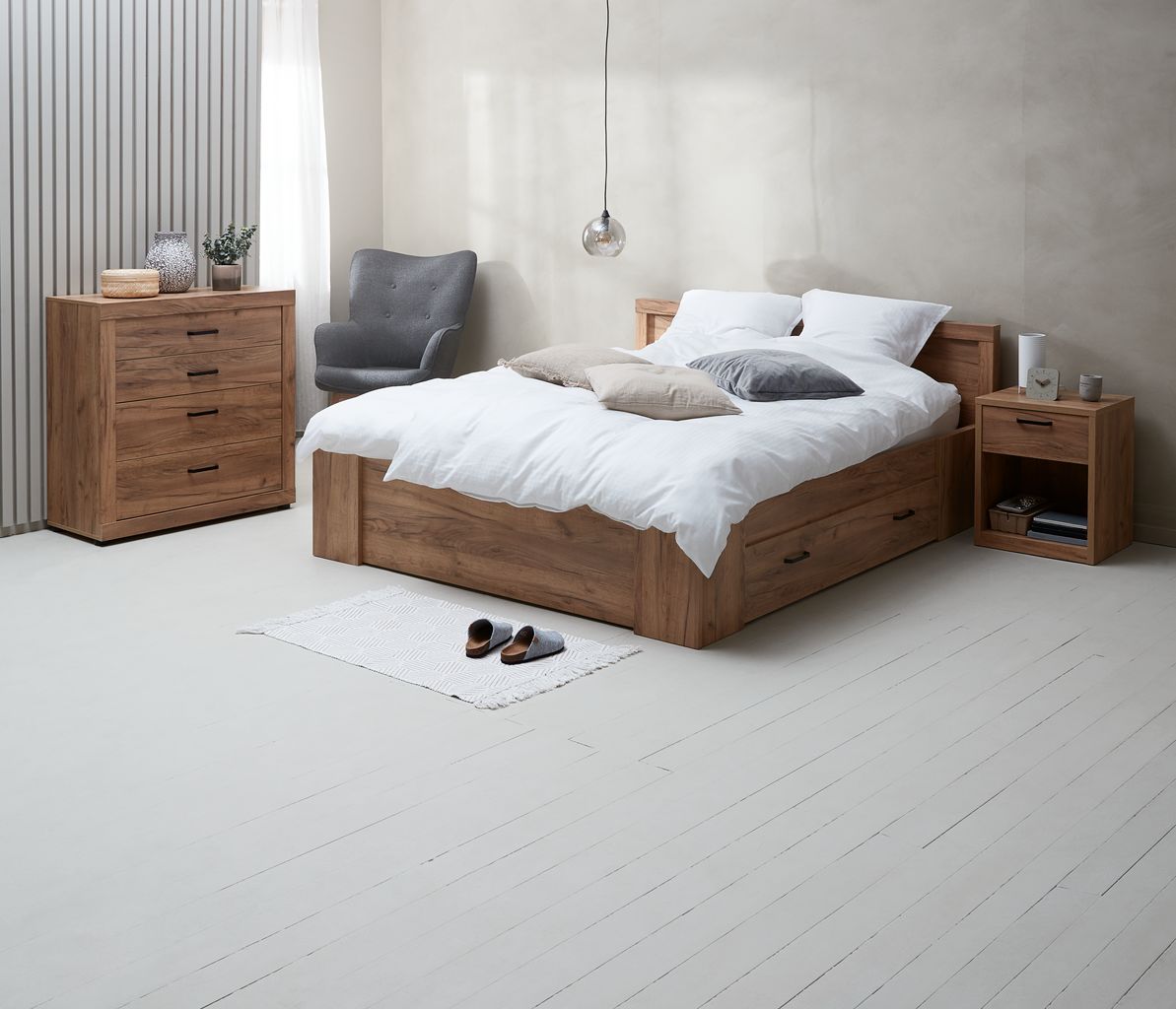 Bedside table LINTRUP 1 drawer oak JYSK