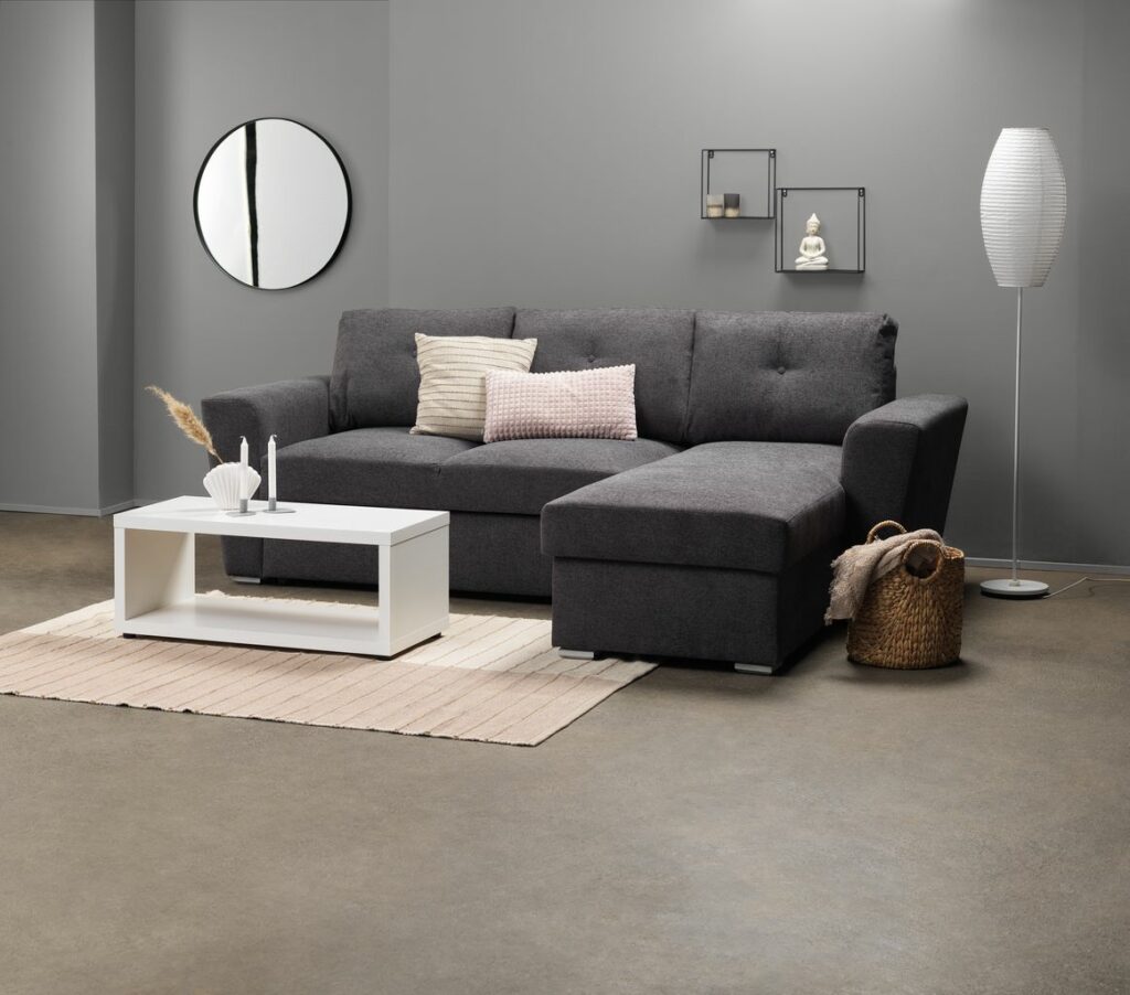 Sofa bed chaise longue VEJLBY dark grey fabic JYSK