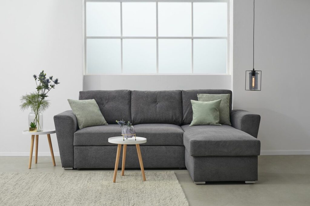 Sofa bed chaise longue VEJLBY dark grey fabic JYSK