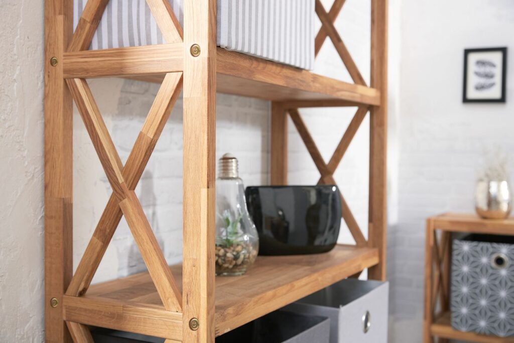 Shelving unit JANNERUP wide 6 shel. oak JYSK