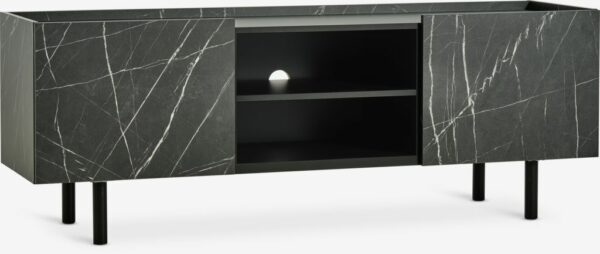 TV bench KRONDAL 2 doors black marble colour - Image 2