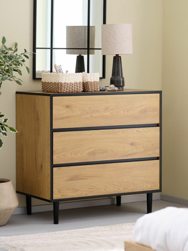 3 drawer chest ODENSE oak colour/black - Image 3