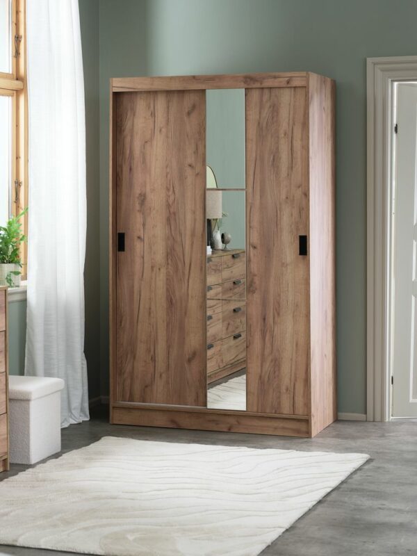 Wardrobe ODDER 120x201 2 sliding doors w/mirror oak - Image 3