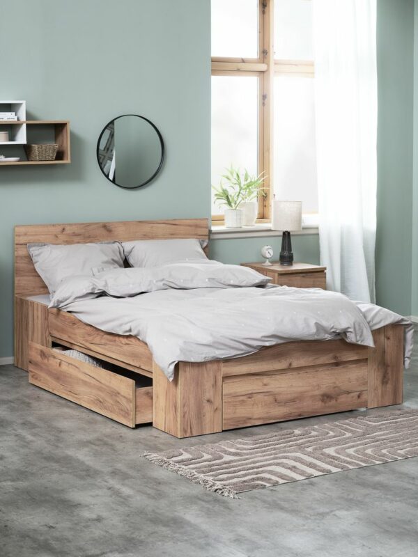 Bed frame LIMFJORDEN 140x200 3 draw. natural oak colour - Image 6