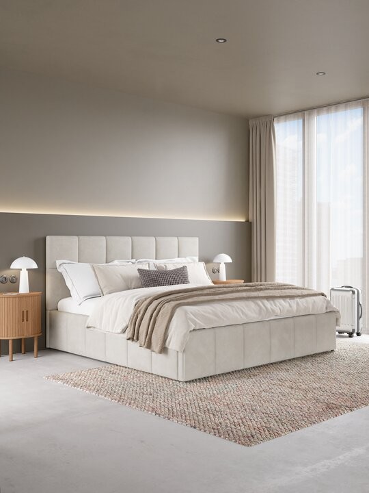 bed frame vemmelev beige storage bedroom lyngvig bedside table oak elegant malta - jysk